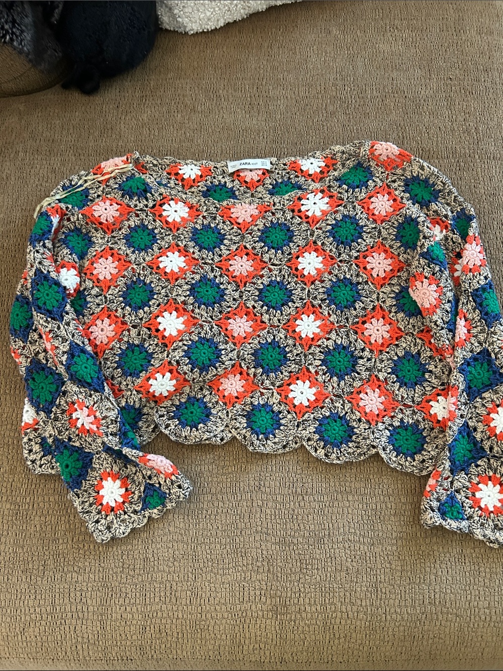 Zara Multicolor Crochet Floral Motif Long-Sleeve Top